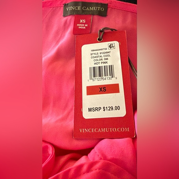 NWT - Vince Camuto Hot Pink Tiered Satin Midi Dress Size XS - Picture 6 of 7
